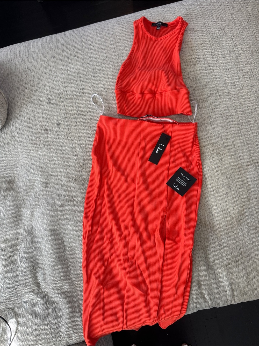 Lulu's Bright Red Ribbed Two-Piece Jumpsuit Set